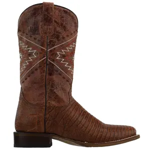 ROPER Womens Eroica Southwest Embroidered Square Toe Pull On  Casual Boots Mid Calf Low Heel 1-2" - Brown