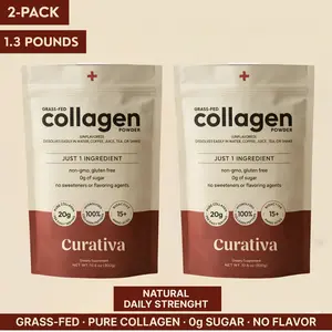 2x Curativa Collagen Peptides Powder – Hydrolyzed Collagen for Hair, Skin, Nails & Joint Support – Grass-Fed Non-GMO, Gluten-Free (2 × 300g Pouches)