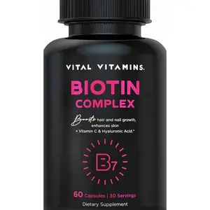 Vital Vitamins Biotin Complex Pills - with Hyaluronic Acid, MSM, Collagen, & Vitamin C - Supplement for Hair, Skin, & Nails - 60 Capsules
