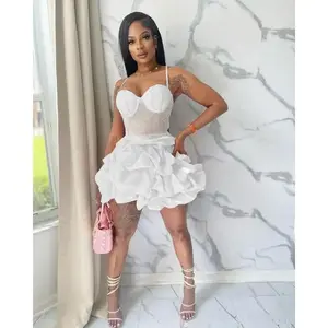 Womens Mesh Rhinestones Spaghetti Strap Bodycon Mini Cake Dress  Sleeveless Night  Party Birthday Ball Gown Dresses Womenswear Formal