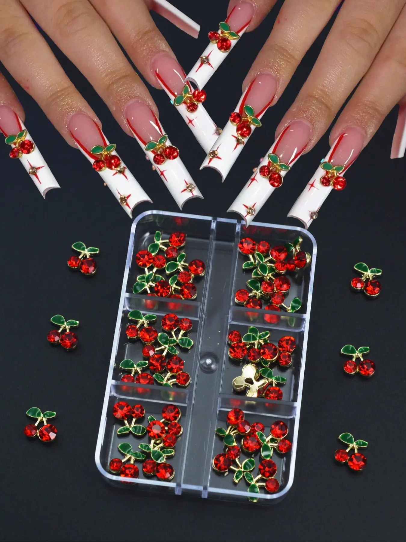 30pcs 3D Cherry Nail Charms, Zinc Alloy Nail Art Rhinestones and Gems, Perfect for Nail Decorations, Enhance Your Manicure Style! Nail Art Set, Nail Decoration Supplies