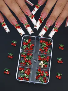 30pcs 3D Nail Art Rhinestones, Zinc Alloy Cherry Design Nail Art Decorations, Nail Gems Supplies, Nail Charms for Manicure