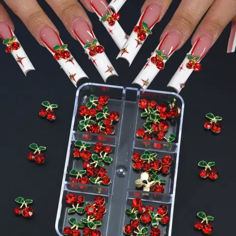 30pcs 3D Cherry Nail Charms, Zinc Alloy Nail Art Rhinestones and Gems, Perfect for Nail Decorations, Enhance Your Manicure Style! Nail Art Set, Nail Decoration Supplies