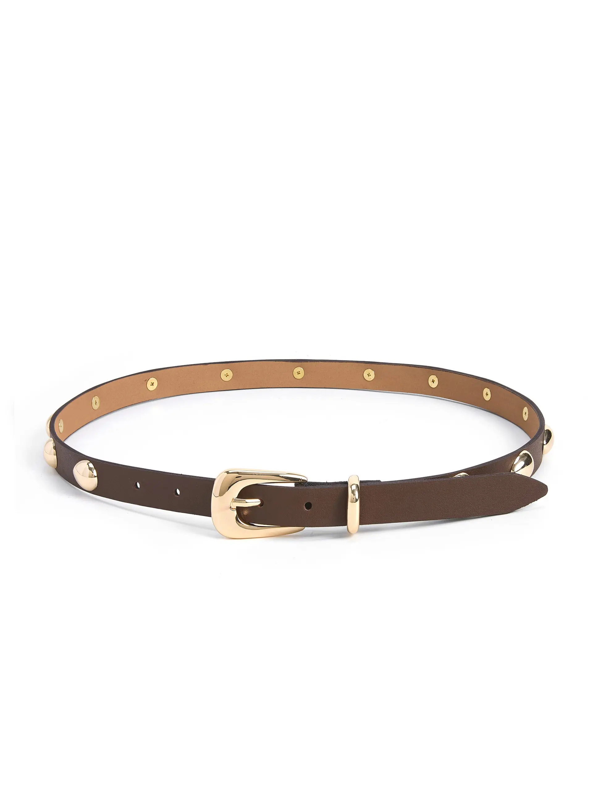 Ettika Teardrop Studded Belt in Coffee Split Leather with Gold Tone Hardware 1" Height Fashion Accessory for Versatile Style Trendy Exquisite Belt Western Concho Belts