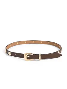 Ettika Teardrop Studded Belt in Coffee Split Leather with Gold Tone Hardware 1" Height Fashion Accessory for Versatile Style Trendy Exquisite Belt Western Concho Belts