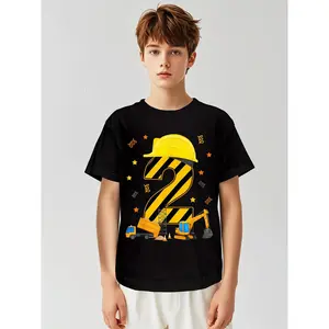 2nd Birthday Construction Shirt for Boys | Yellow Number 2 & Excavator Graphic Tee | 100% Cotton