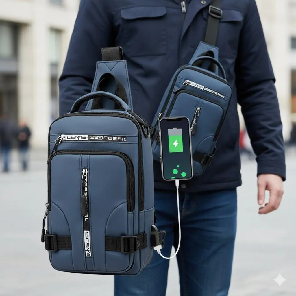 Men's Multi-function USB Charging Sling Bag, Multifunctional Sling Bag, Waterproof Anti-Scratch Oxford Crossbody Bag, Lightweight with Hidden Anti-Theft Pocket, Breathable Padded Strap, Quick-Access Organizer for Commuting