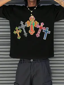 Y2K Aesthetic Our Lady of Guadalupe Cross Graphic Print T-Shirt | Streetwear, Harajuku, Alt Fashion, Trendy Oversized Tee for Men & Women | Viral Christian Faith Inspired Top, Retro 2000s Style, Edgy Statement Clothing