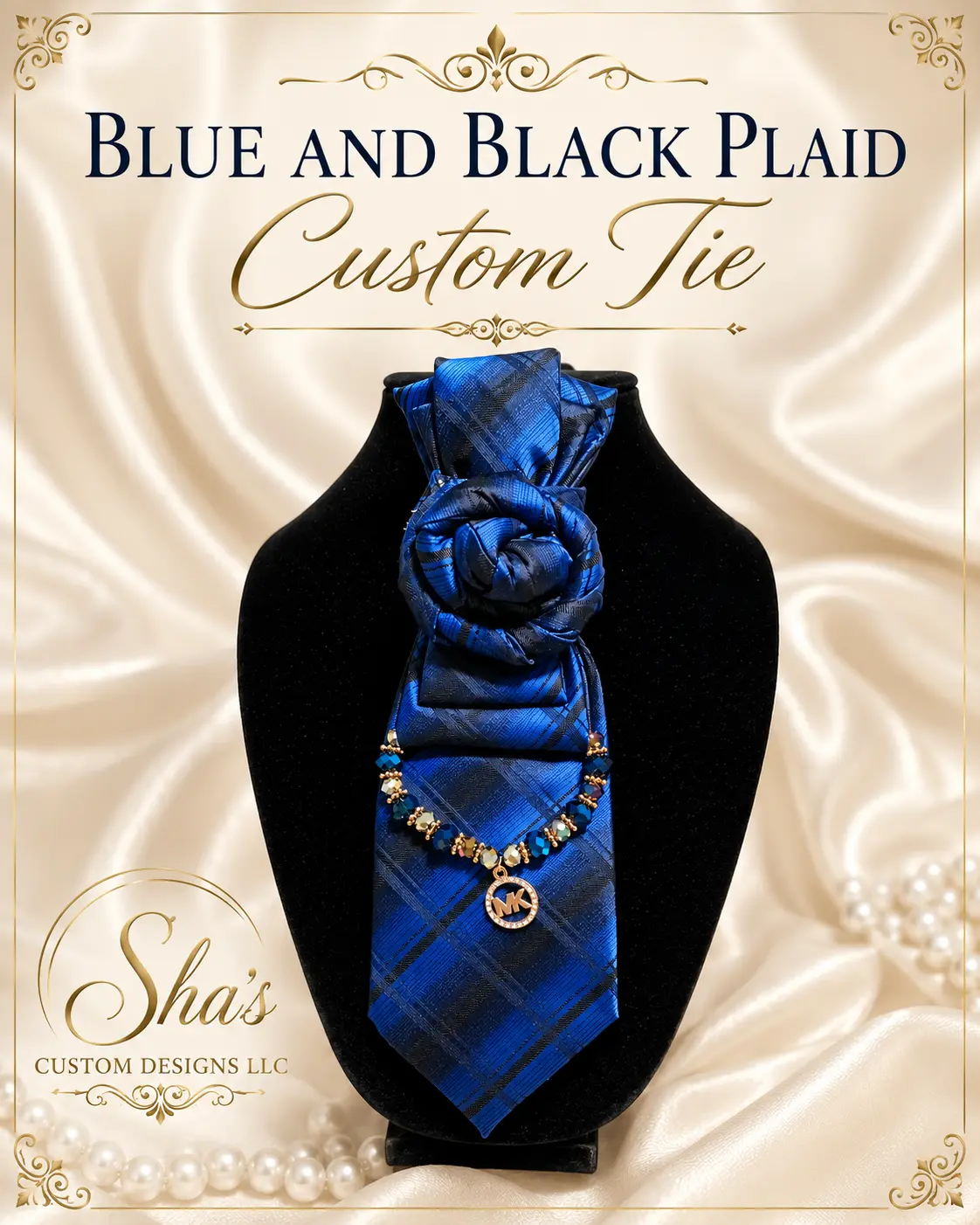 Blue and Black Plaid Custom Necktie