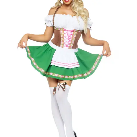 Leg Avenue Women's Gretchen Oktoberfest Dirndl Costume - Sexy Girl's Clothes with Halter Top, Matching Nylon Satin Design, Ribbon-Accented Skirt, Halloween Outfit