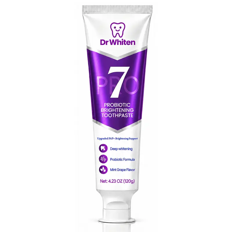 DrWhiten 7-Pro Purple Teeth Whitening Toothpaste | Fresh Breath & Color-Correcting Formula | Helps Balance Yellow Tones | Fluoride-FreeFluoride-Free, SLS-Free, Vegan | 4.23 oz