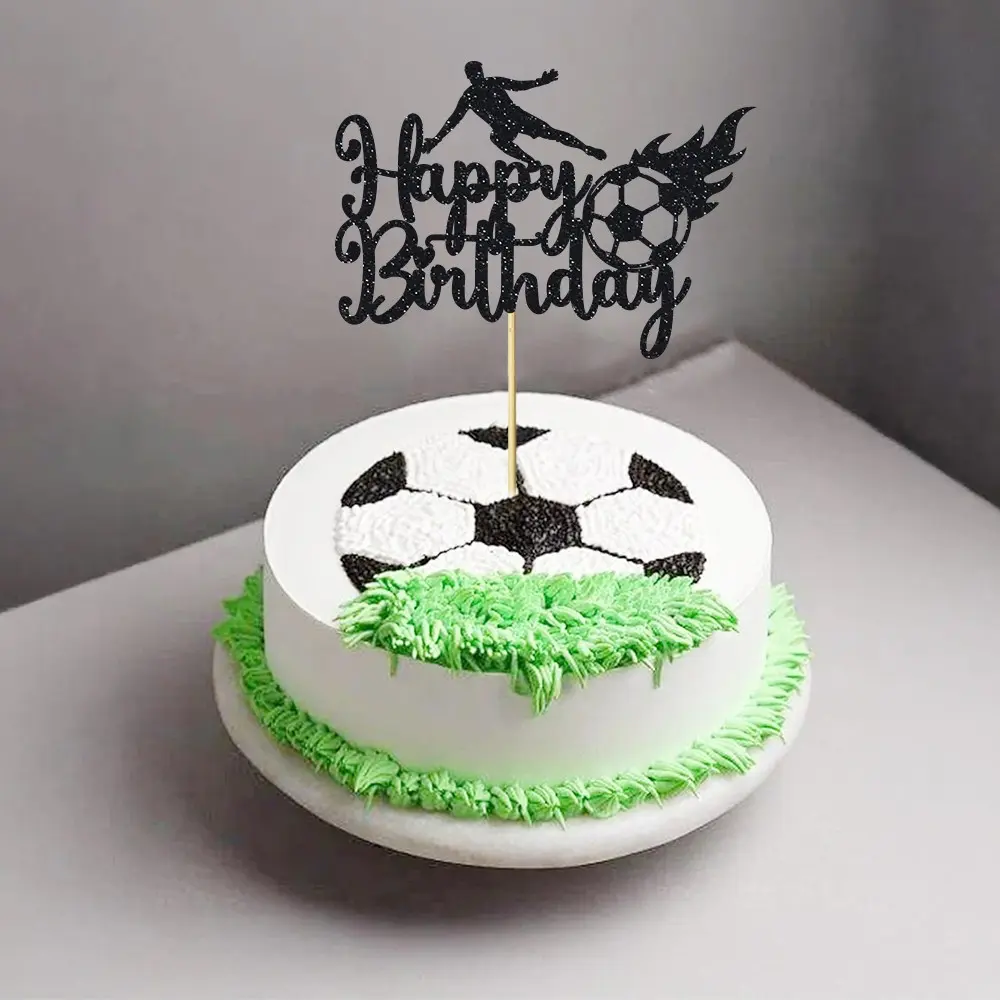 1pc Bamboo Soccer Happy Birthday Cake Topper Soccer Ball Player Happy Birthday Cake Decoration for birthday Cake Party Decorations Soccer Themed Birthday Party Cake Decoration