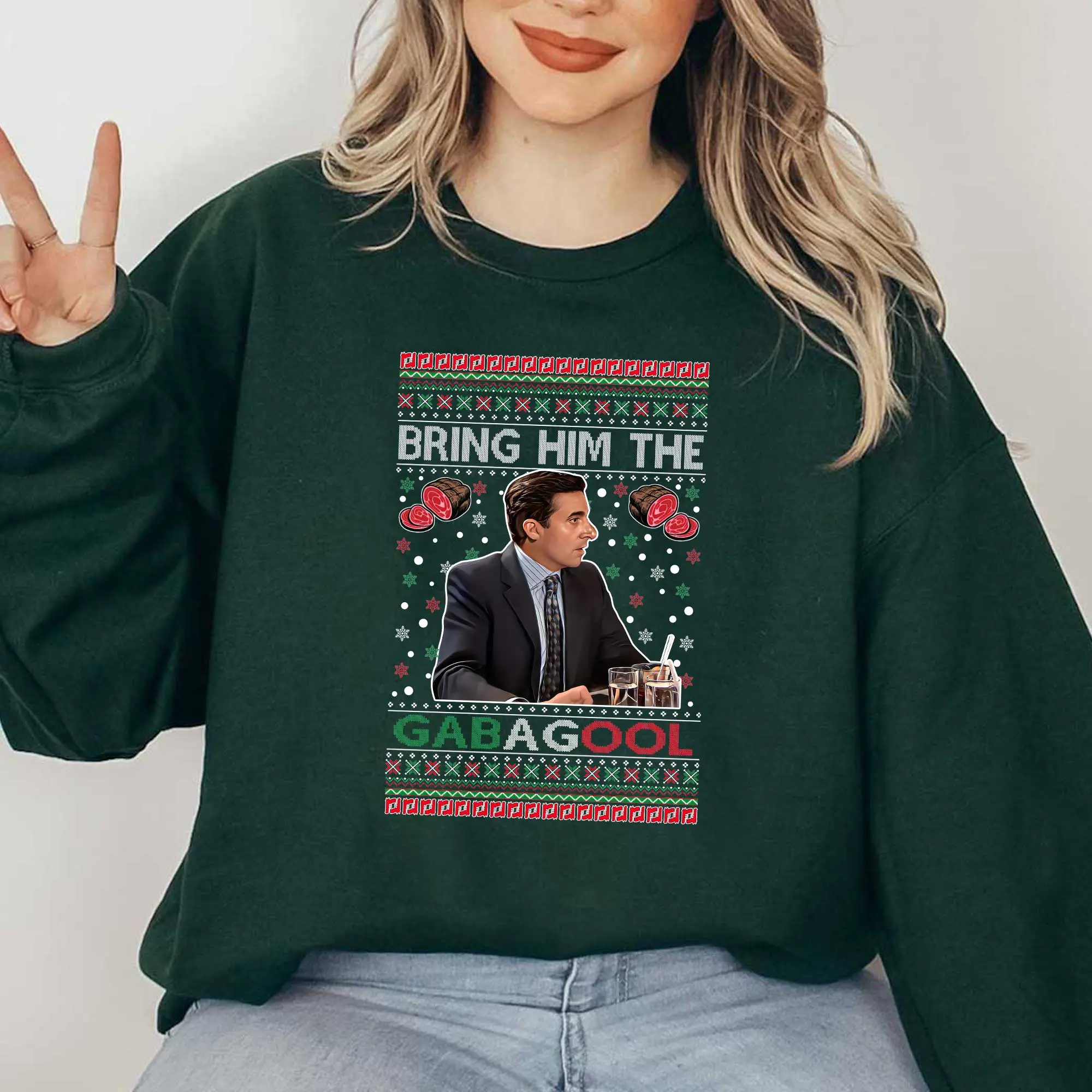 OnCoast Gabagool It's What's For Dinner | Ugly Christmas Sweater | Funny Adult Humor Christmas Sweater | Holiday Crewneck Sweater