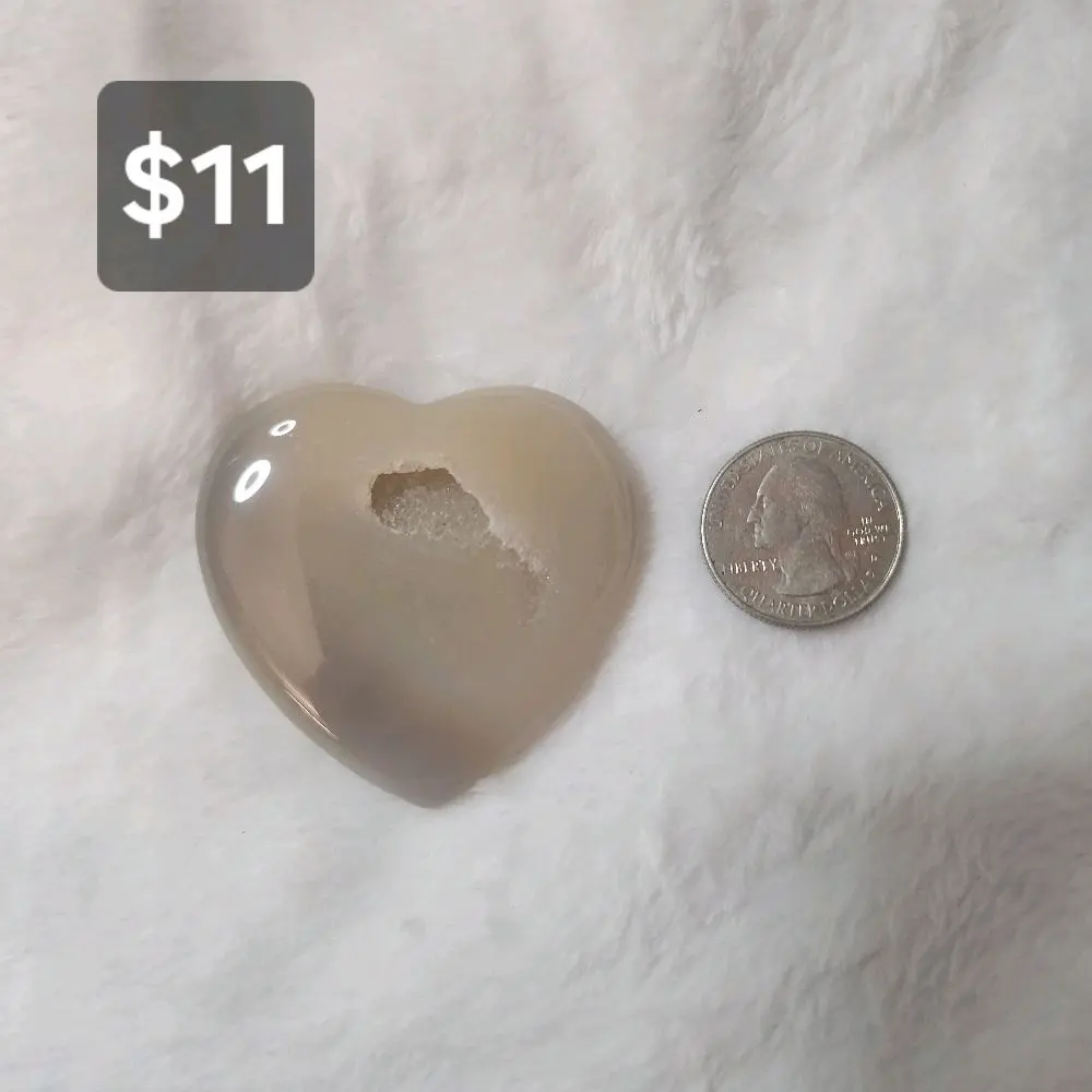 #13 Natural Gray Banded Agate Heart with Druzy Center Home Decor Carving Healing Crystal for Meditation & Spiritual Gifts