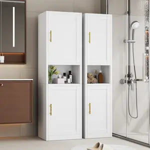 Metal Tall Narrow Storage Cabinet Three Sizes Freestanding Floor Cabinet with 2 Doors and Adjustable Shelves Pantry Storage for Bathroom Living Room Entryway Kitchen