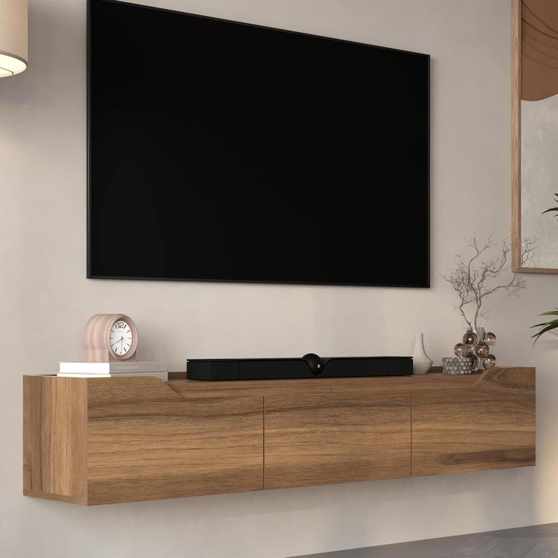 Atelier Mobili Walnut Floating TV Stand for 75 Inch TVs - Modern Entertainment Center with Cable Management for Living Room