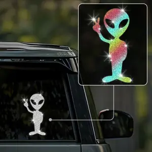 Cartoon Alien Pattern Car Sticker, Glittering Car Decorative Decal, Creative Car Exterior Decoration Accessories for Car Front & Rear Window