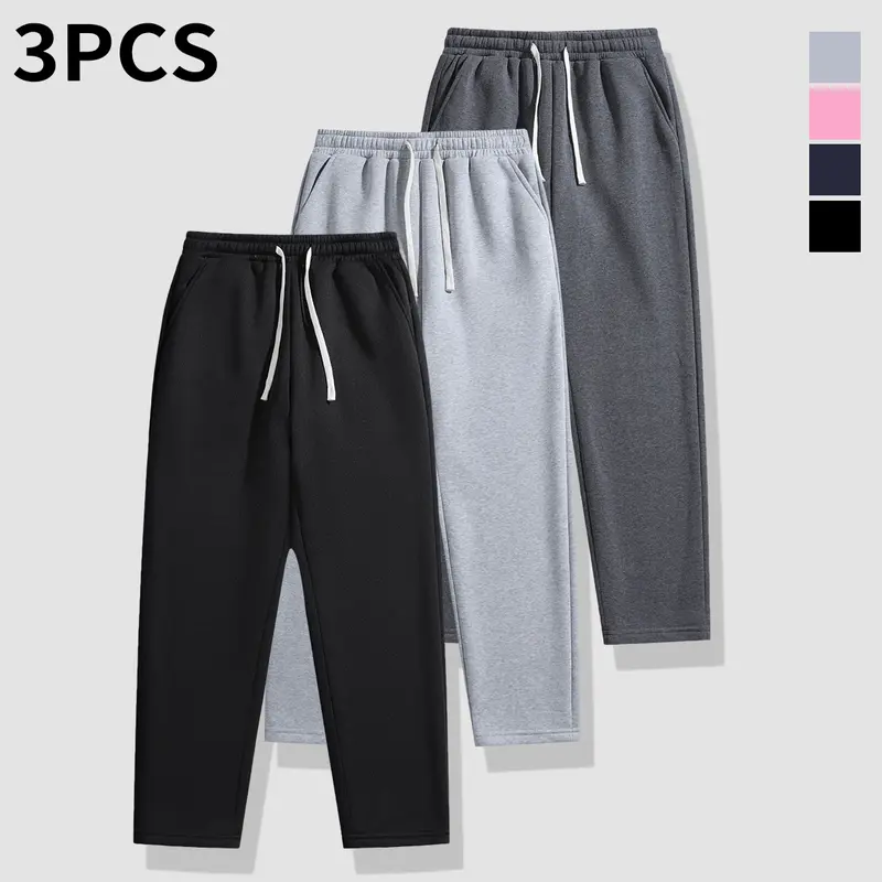 3pcs Men's Loose Straight-Leg Pants Winter & Fall Workout Trousers Soft Knit Fabric ,Drawstring Waistband Outdoor Casual Athletic Style, Side Pockets,  Winter Outfits Men,Comfort Style Suitable for Teens & Young Adults, Great Gift Idea