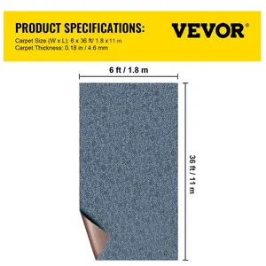 VEVOR Gray Marine Carpet 6 ft x 36 ft, Boat Carpet Rugs, Indoor Outdoor Rugs for Patio Deck Anti-Slide TPR Water-Proof Back Outdoor Marine Carpeting Outdoor Carpet