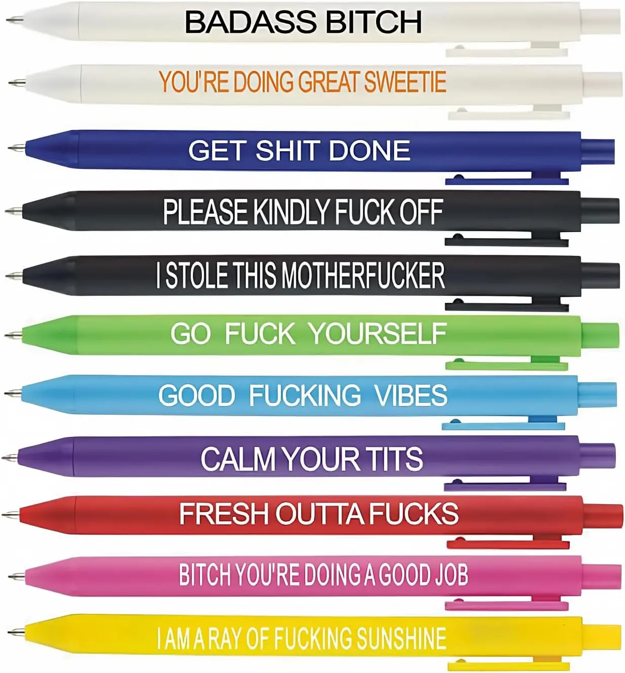 11 count Funny Adult Ballpoint Pen Set,  Days of The Week Swear Cuss Word Pens for Office Gifts, Novelty Pens for Corworkers