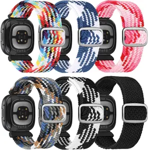 6 Packs Elastic Nylon Bands Compatible with  Versa 4 /  Sense 2 /  Versa 3 /  Sense, Adjustable Nylon Replacement Straps Wristband for  Versa 3/4 for Women Men