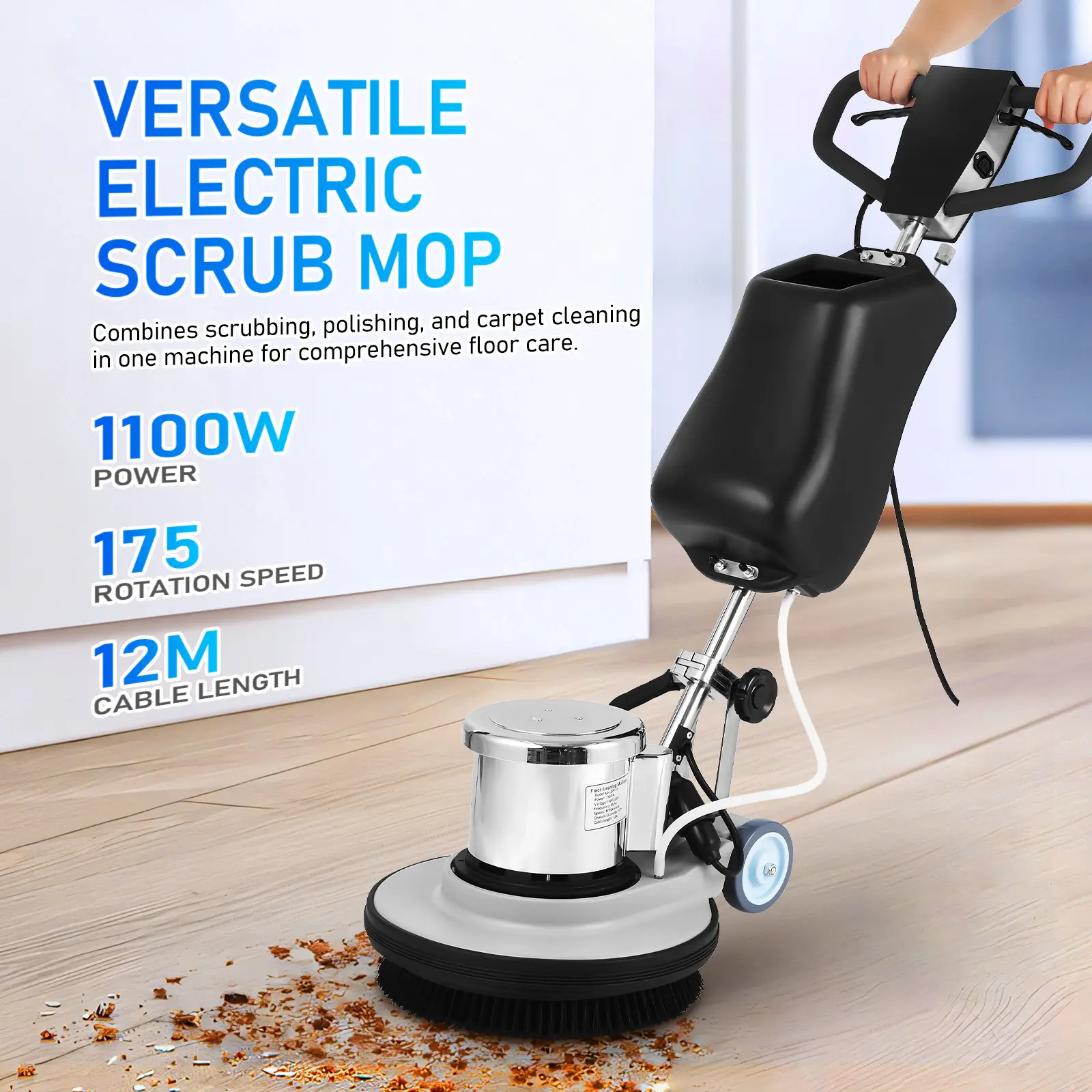 Floor Scrubber Machine & Floor Mop, Commercial Electric Floor Cleaner for Deep Cleaning Tile, Concrete & Hard Floors in Home, Garage, Restaurant, Hotel & Office