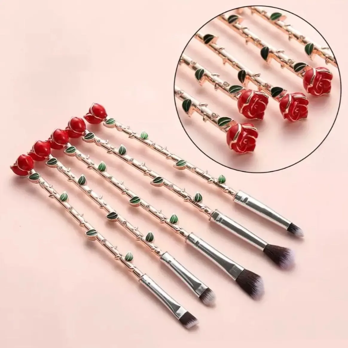 5 Piece Rose Beauty and the Beast Makeup Brush Set