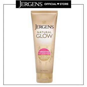 Jergens Natural Glow +Brightening Self Tanner Body Lotion, Sunless Tanning, Fair to Medium Skin Tone, Daily Moisturizer with Coconut Oil, Vitamin E and Antioxidants, 7.5 Oz