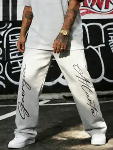 Men's Sporty Pants, Georgia & Atlanta Design, Casual Fitted Street Style, All-Season Wear, Cartoon Pattern, Spring & Fall