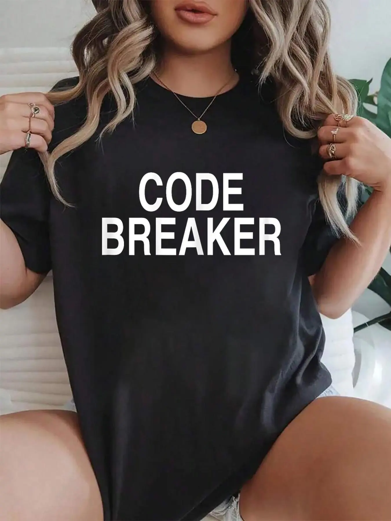 100% cotton Code Breaker T-Shirt Encryption Puzzle Developer Programmer T-Shirt Crew Neck short Sleeve T-Shirt, Casual Print Graphic Cotton Tees Women Tops
