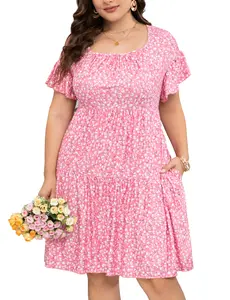 Final Clearance! Plus Size Floral Square Neck Dress with Pockets | Limited Stock