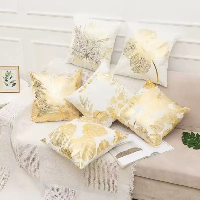 Two-Piece Luxury Gold Leaf Pillow Covers, High-End Living Room Sofa Cushion Cases, Ideal for Model Home Decorations