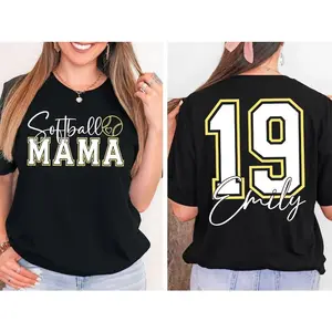 Softball Mama Shirt, Custom Name Shirt, Front and Back Sports Mom Tee, Game Day Mama Shirt, Softball Mom Support Shirt