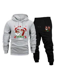 Men's autumn and winter casual suit: hooded fleece-lined sweater and sweatpants, 67 sixseven, fashionable printed, holiday gift, comfortable fleece-lined two-piece set (sweater and trousers)