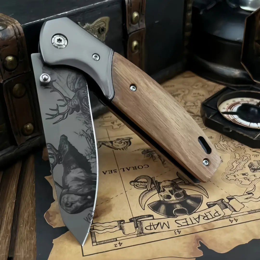Portable Multifunctional Pocket Folding Knife - 5Cr13MoV Blade, Olive Wood Handle, Compact, 131 g/157 g, Camping Outdoor Survival Tool, EDC Gift for Sports & Hiking Enthusiasts, 1.3 Cm, Centimeters