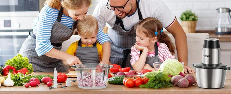 New Year gift Food Processor with 8 Cup Glass Bowls & 8 Cup Stainless Steel 2-Speed Food Chopper Meat Grinder  , Upgraded Button & Smart Overheat Protection Light - Includes Clean Brush, 2 Sets of Blades