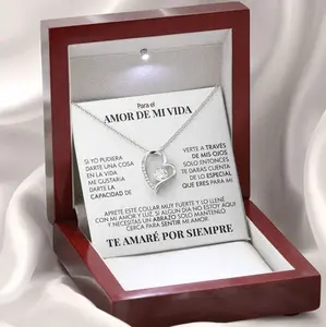A Unique Gift PARA EL AMOR DE MI VIDA / Message Card, Spanish with Luxury Gift Box Heart Shaped Necklace