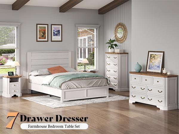 AMERLIFE Farmhouse 7 Drawer Dresser for Bedroom,54" Wide Wooden Dresser for Closet with Natural Wood Grain & Vintage Handles, TV Stand for Bedroom AMERLIFE Farmhouse 7 Drawer Dresser for Bedroom,54" Wide Wooden Dresser for Closet with Natural Wood Grain & Vintage Handles, TV Stand for Bedroom