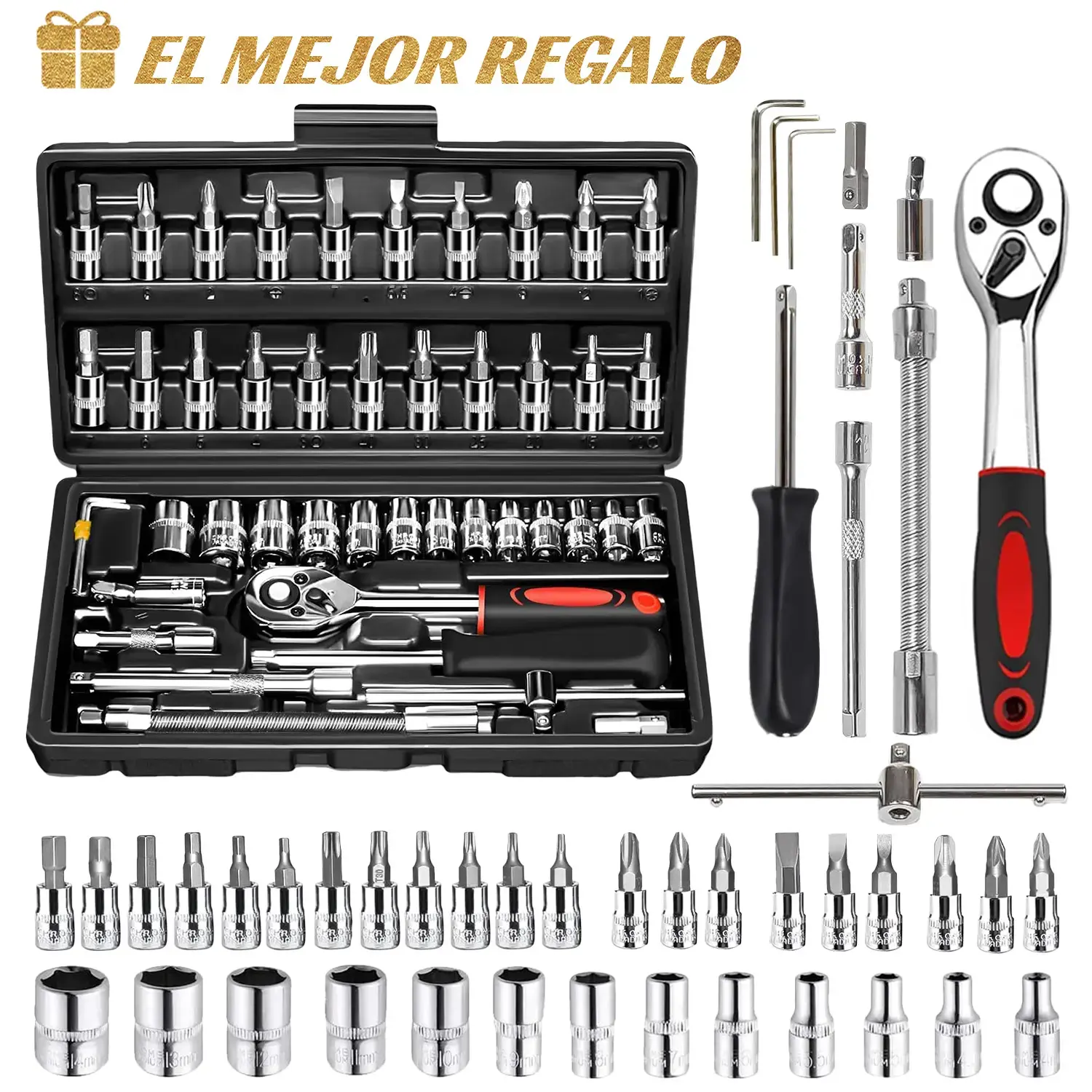 [fathersdaygiftideas ]46-Piece Auto Repair Tool Set, Multi-purpose Household Hardware Kit with Ratchet Socket Wrenches for DIY Maintenance. Ideal for car and bicycle repair, equipped with storage toolbox for both automotive and home use. gift choice