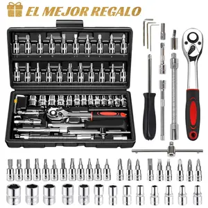 [fathersdaygiftideas ]46-Piece Auto Repair Tool Set, Multi-purpose Household Hardware Kit with Ratchet Socket Wrenches for DIY Maintenance. Ideal for car and bicycle repair, equipped with storage toolbox for both automotive and home use.