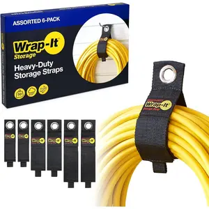 Heavy-Duty Wrap-It Storage Straps (Assorted 6 Pack) - Garage Storage Extension Cord Management Cable Straps for RV Accessories and Shed Organizer