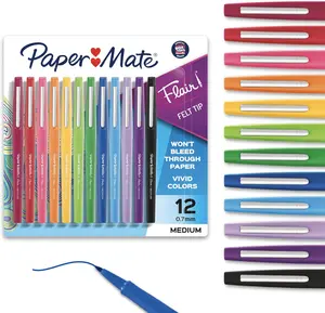 Paper Mate Flair Felt Tip Pens, Medium Point (0.7mm), Assorted Colors, 1 Pack of 12, 12 Pens in Assorted Colors