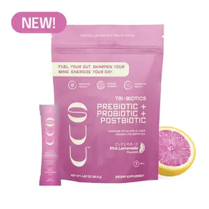 SUU Tri-Biotics Prebiotic Probiotic Postbiotic Pink Lemonade 7 Sachets for Digestive Mental Clarity & Vitality Support with Apple Cider Vinegar