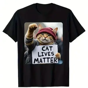 [100% Cotton] Cute Cat Activist Cat Lives Matter Statement T-Shirt for man and woman