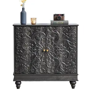 Giratree 2-Door Carved Accent Cabinet with Adjustable Shelves, Elegant Floral Relief Sideboard Buffet for Living Room, Entryway, Dining Room, Hallway Storage and Decorative Display