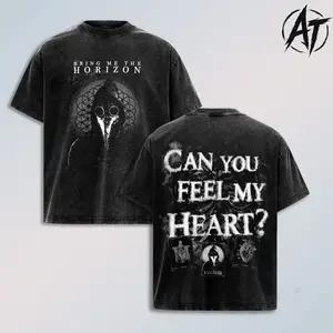 Bring Me The Horizon Shirt – Can You Feel My Heart Graphic T Shirt, Vintage Washed Metalcore Band Tee, Dark Gothic Plague Doctor Portrait Shirt, Emo Alternative Rock Streetwear Oversized Heavyweight Cotton Unisex Top, Gift for BMTH Fans Men Women