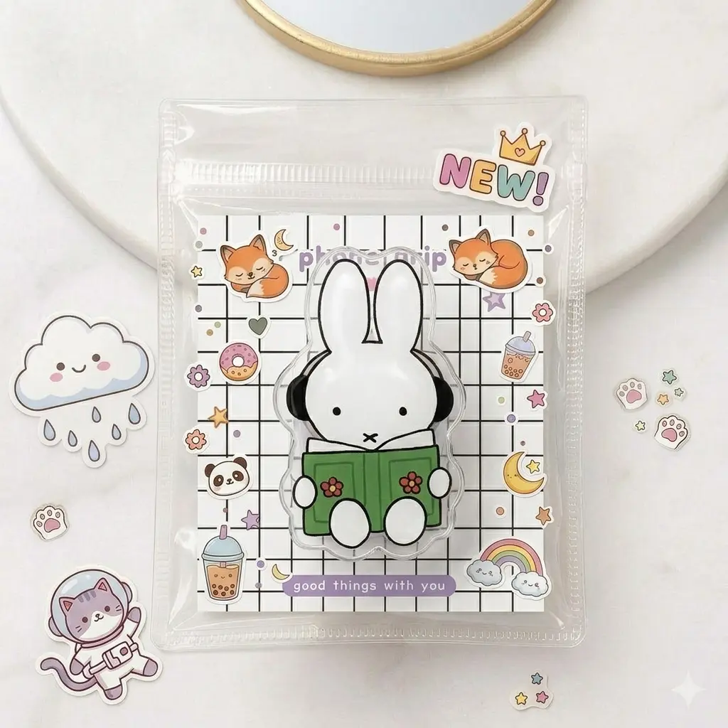 Cute Bunny Reading Phone Grip Holder, Kawaii Rabbit Book Lover Phone Stand, Cozy BookTok Gift for Women Girls