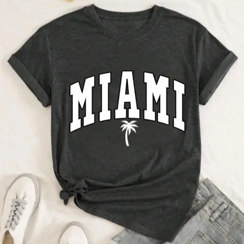 Women's Letter Print Drop Shoulder Tee, Summer Clothes Women, Casual Chic Half Sleeve Round Neck T-Shirt for Summer, Women's Top for Everyday Daily Wear, Womenswear Style