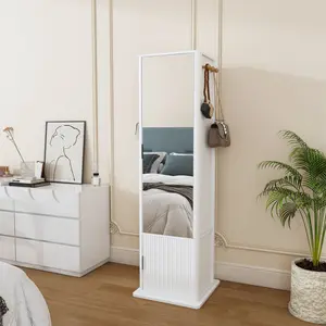Aobtkel®360° rotating makeup cabinet, jewelry cabinet with a full-length mirror, standing storage cabinet with a coat rack, 4 layers of open shelves and 2 layers of built-in shelves, white#Summervibes