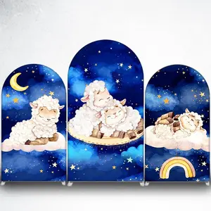 Starry Night Sheep Arch Backdrop Cover for Nursery and Christening Events